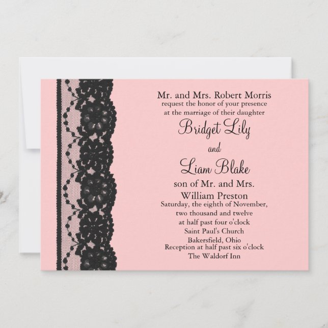 Convite de Casamento French Lace (rosa) (Frente)