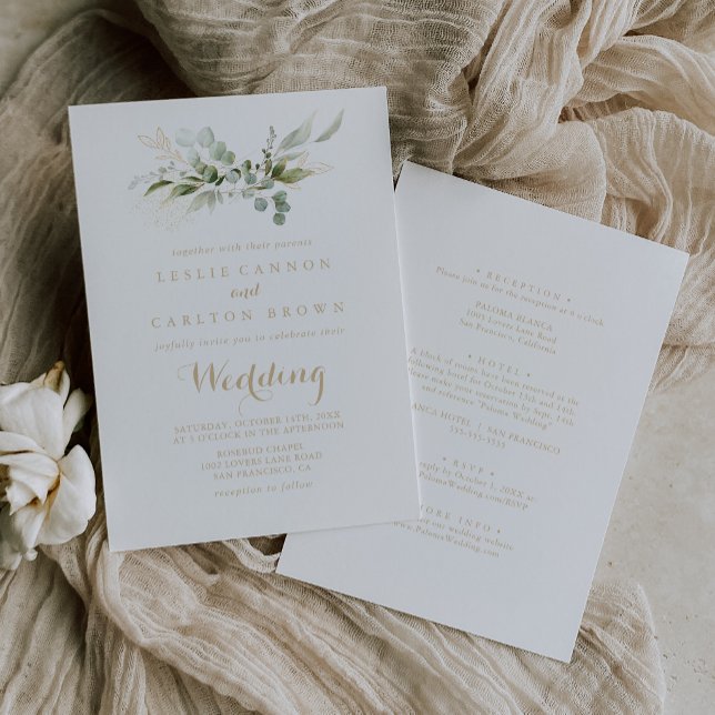Convite de Casamento Frente e Verso Sage Greenery  (Criador carregado)