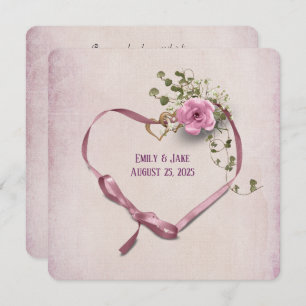 convite de casamento friso cor-de-rosa com anéis