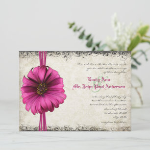 Convite de Casamento Fuchsia Gerber Daisy