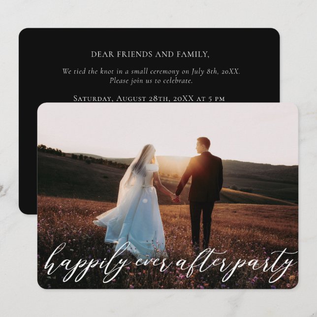 Convite de Casamento Fuga com Caligrafia Moderna E (Frente/Verso)