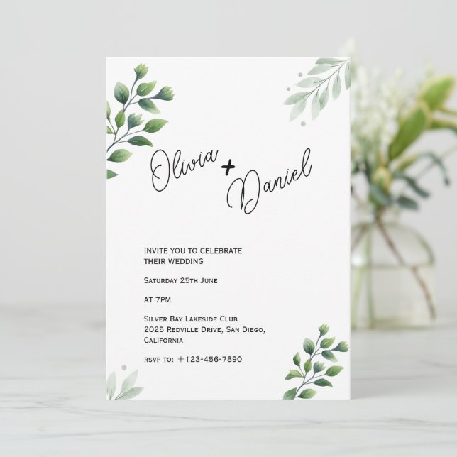Convite de Casamento Fuga com Verde (Em pé/Frente)