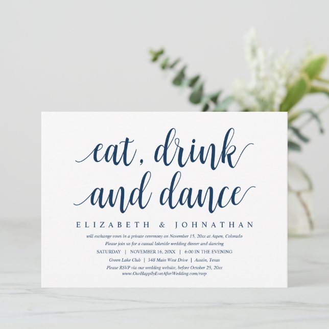 Convite de Casamento Furtivo, Comer, Beber e Dança (Em pé/Frente)