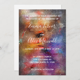 Convite de casamento Galaxy Watercolor Script