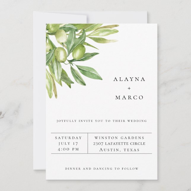 Convite de Casamento Galho de Oliveira Toscano (Frente)