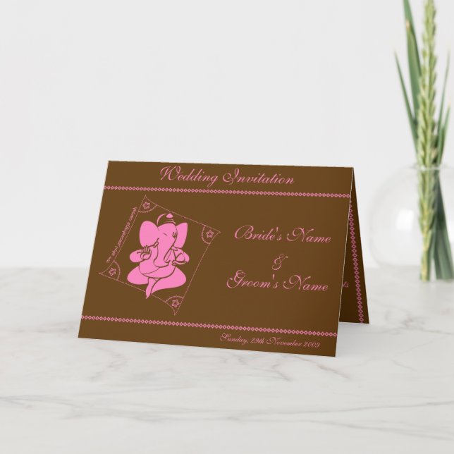 Convite de Casamento Ganesha Chocolate Rosa (Frente)