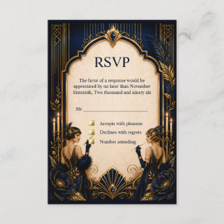 Convite de casamento Gatsby anos 20 rsvp