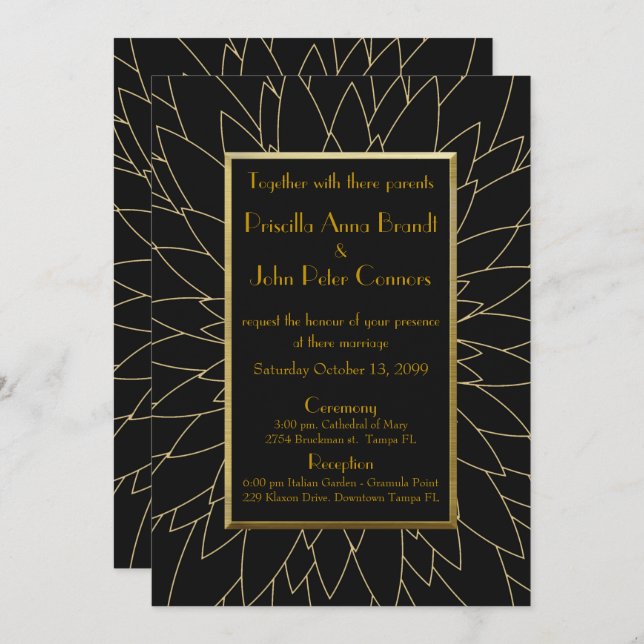 Convite de casamento, gatsby de excelente, dahlia  (Frente/Verso)