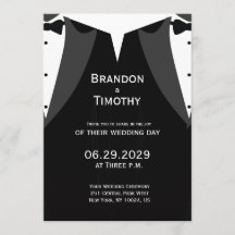 Convite de Casamento Gay de Terno Preto Elegante