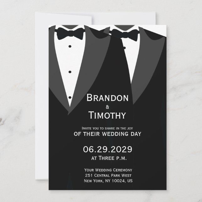 Convite de Casamento Gay Elegante Black Tie (Frente)