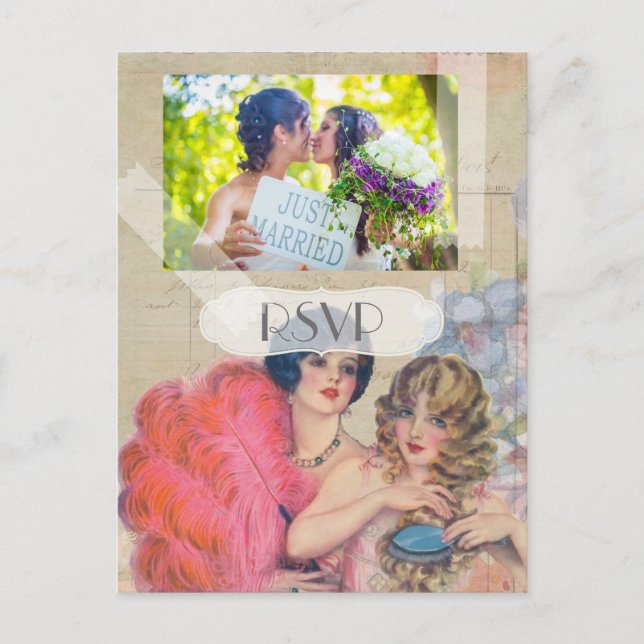 Convite de Casamento Gay Lésbico Francês Vintage c (Frente)