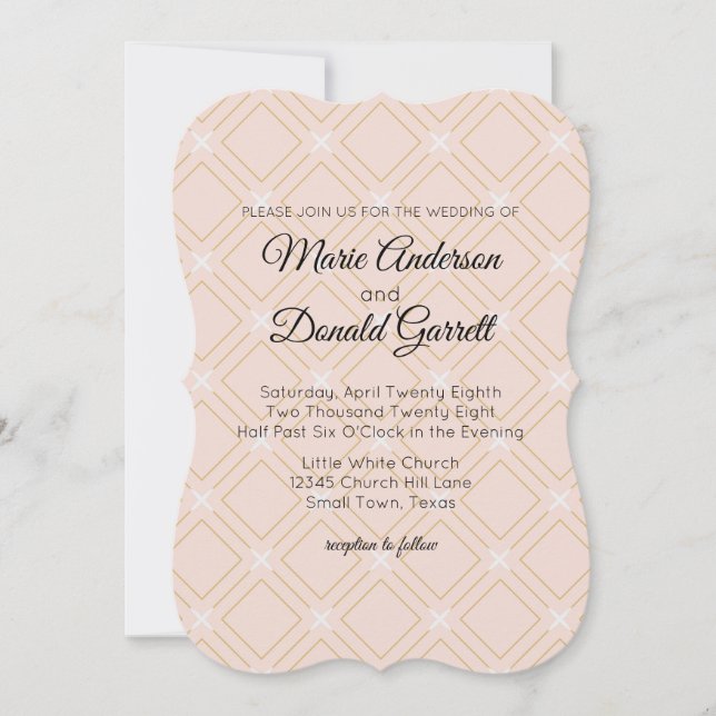 Convite de Casamento Geométrico em Pastel e Dourad (Frente)