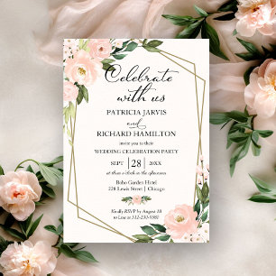 Convite de Casamento Geométrico Floral Blush Moder