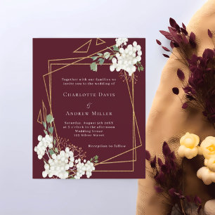 Convite de casamento geométrico floral branco da B