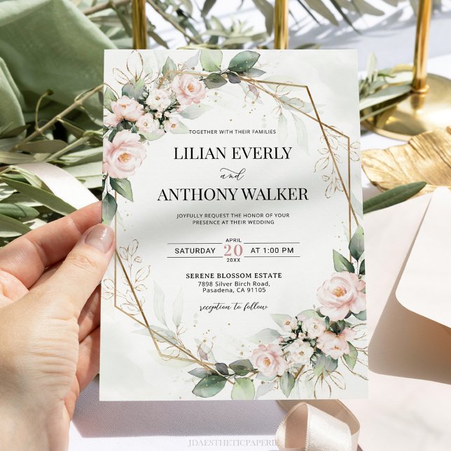 Convite De Casamento Geométrico Floral De Blush El (Criador carregado)