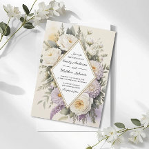 Convite de Casamento Geométrico Floral Lilás Român