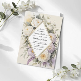 Convite de Casamento Geométrico Floral Lilás Român