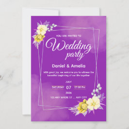 Convite de Casamento Geométrico Floral Roxo