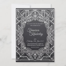 Convite de Casamento Geométrico Preto Art Déco
