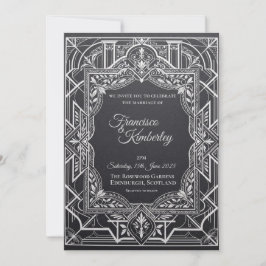 Convite de Casamento Geométrico Preto Art Déco