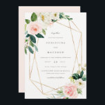 Convite de Casamento Geométrico Primavera Romance<br><div class="desc">Um design floral moderno e romântico,  com linhas geométricas de ouro falsas.</div>
