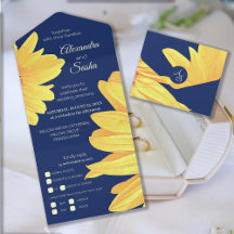 Convite de Casamento Girassóis Aquarela Tudo em Um
