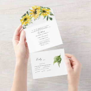 Convite de Casamento Girassol Eucalipto Ambos os P