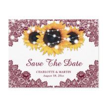 Convite de Casamento Girassol Rústico Borgonha Sav