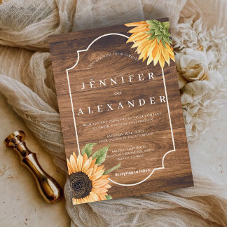 Convite de Casamento Girassol Rústico Country