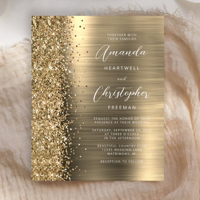 Convite de Casamento Glam Glitter Orçamento Dourad (Criador carregado)