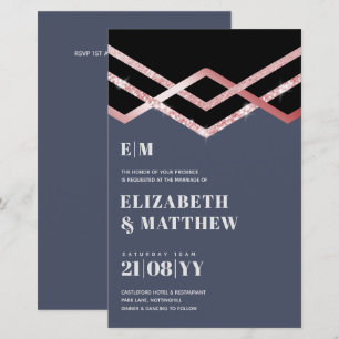 Convite de casamento Glam Glitter Rosegold Black D