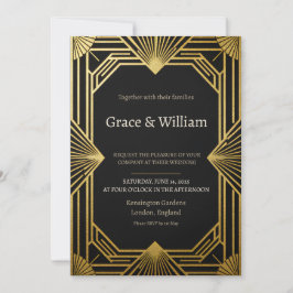 Convite de Casamento Glamouroso Art Deco Preto Dou