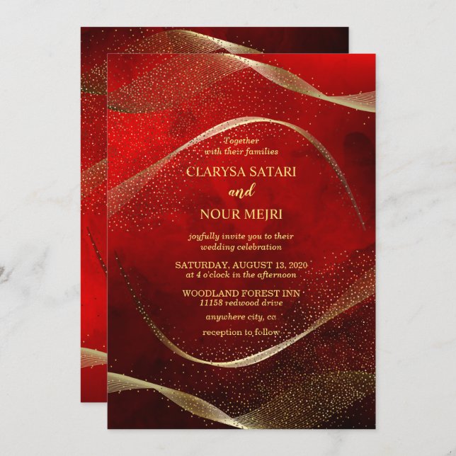 Convite de casamento glitter dourado rosa chic (Frente/Verso)