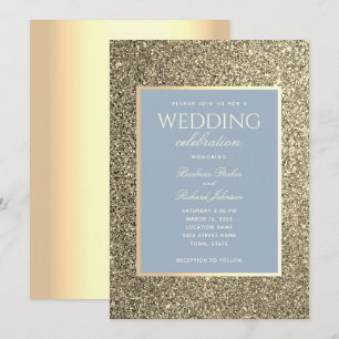 Convite de Casamento Glitter Gold e Azul Empoeirad
