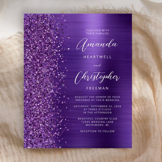 Convite de Casamento Glitter Purple Glam Orçamento (Criador carregado)