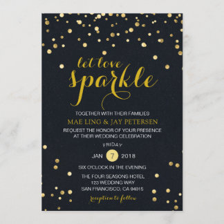 Convite de Casamento Glitter Sparkle Dourado Preto
