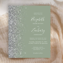 Convite de casamento Glitter Verde Silver Sage do