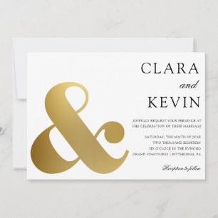 Convite de casamento Gold Ampersand
