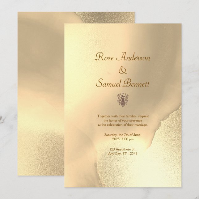 Convite de Casamento Gold Chic (Frente/Verso)