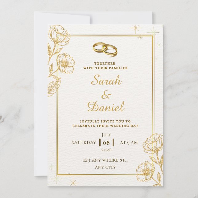 Convite de Casamento Golden Elegance (Frente)