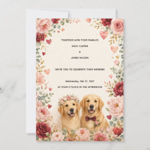Convite de Casamento Golden Retriever   Romântico 