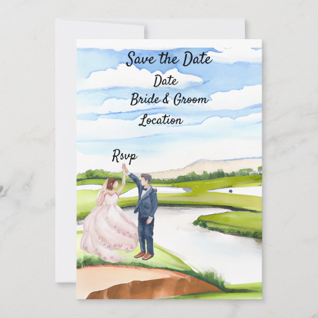Convite de casamento Golf Save the date aguarela (Frente)