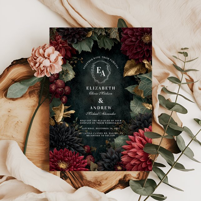 Convite De Casamento Gothic Fall Dahlia (Criador carregado)