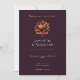 Convite de Casamento Gótico Ameixa e Dourado 5x7