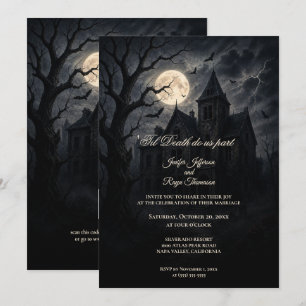 convite de casamento gótico castelo assombrado de 