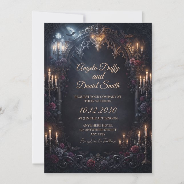 Convite de Casamento Gótico Castelo Encantado (Frente)