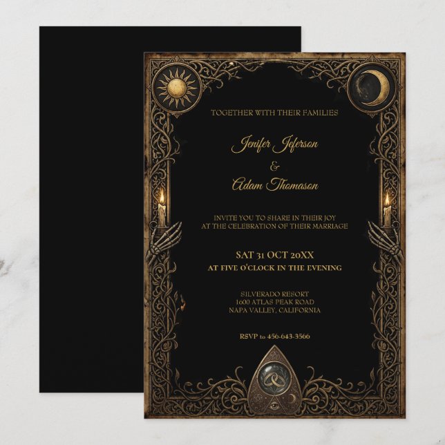 Convite de casamento gótico celestial de Halloween (Frente/Verso)