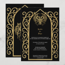 Convite de casamento gótico com borda dourada orna