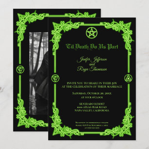Convite de casamento gótico com brilho verde bruxo