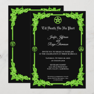 Convite de casamento gótico com brilho verde bruxo